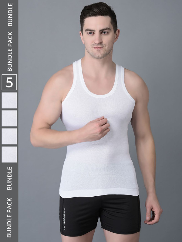 Dollar Bigboss Men's White Pack of 5 Cotton Vest