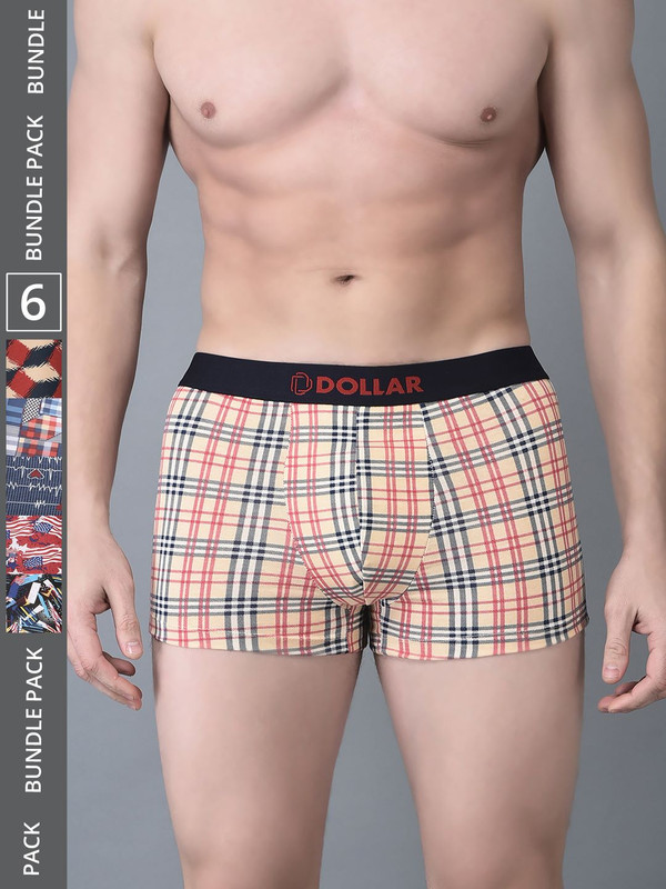 Dollar Bigboss Men's Assorted Pack of 6 Printed Cotton Trunk