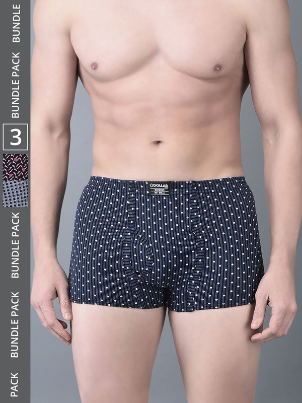 Dollar Bigboss Men's Assorted Pack of 3 Printed Cotton Trunk