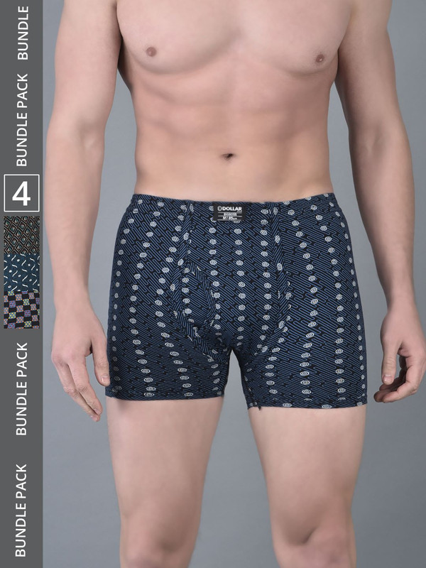 Dollar Bigboss Men's Assorted Pack of 4 Printed Cotton Trunk