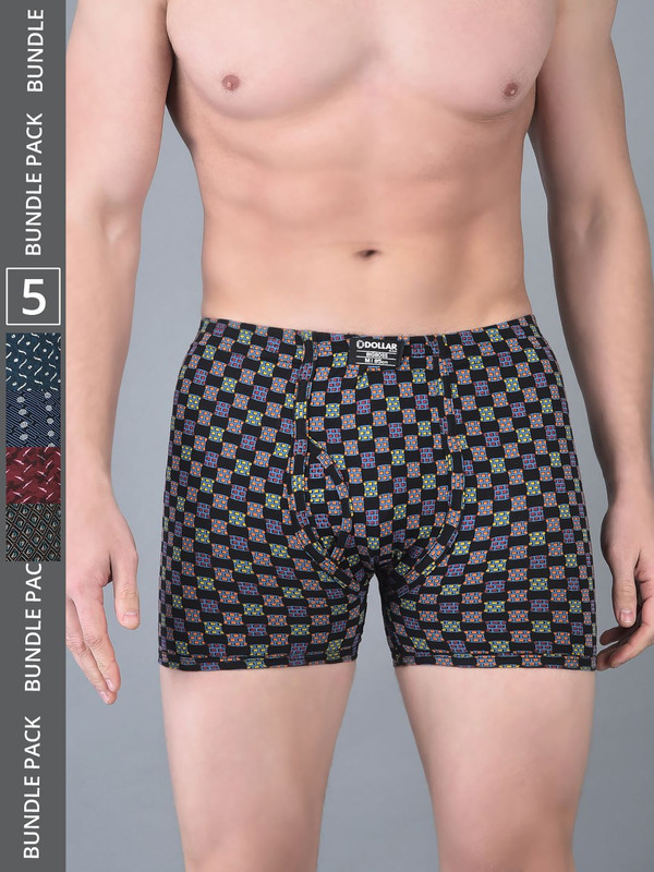 Dollar Bigboss Men's Assorted Pack of 5 Printed Cotton Trunk