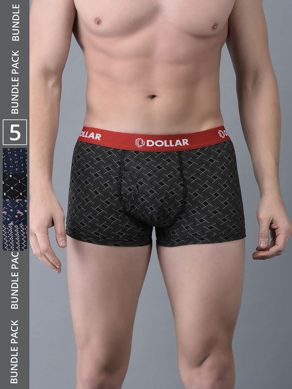 Dollar Bigboss Men's Assorted Pack of 5 Printed Cotton Trunk