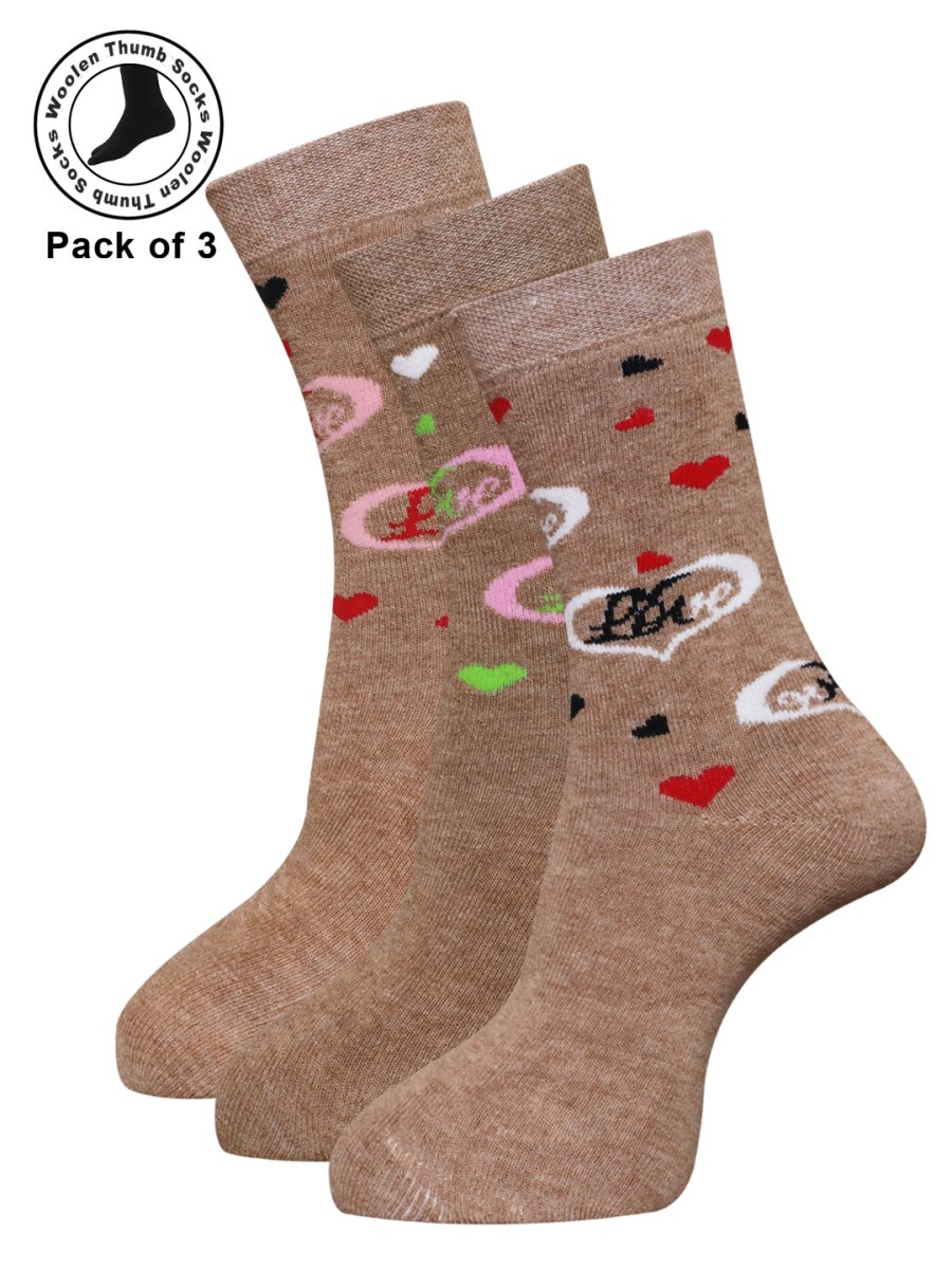 Dollar Woollen Towel Thumb Socks Ankle length For Women's And Girls (Pack of 3)