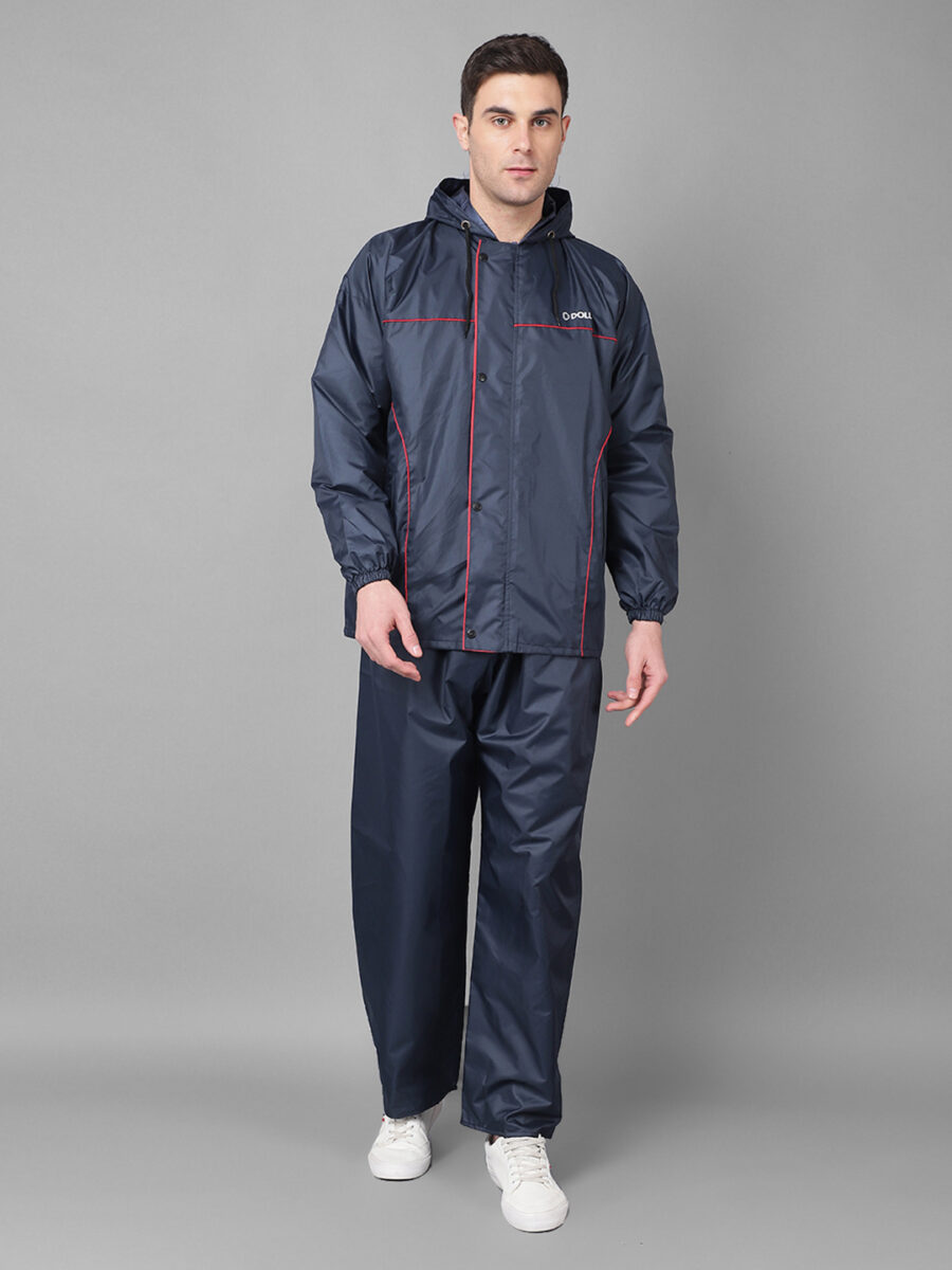 Dollar Rainguard Men's PVC Full Sleeve Solid Reversible Raincoat Set With Adjustable Hood and Pocket