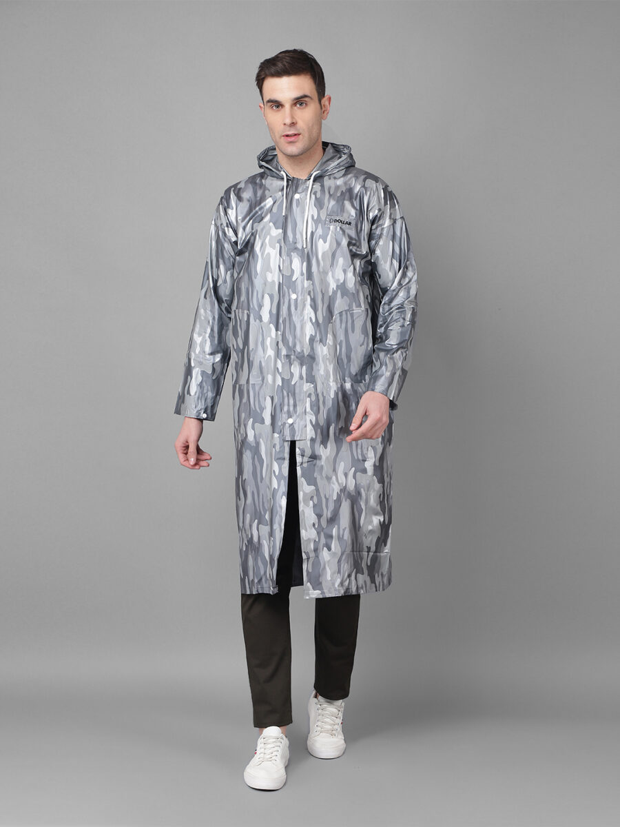 Dollar Rainguard Men's PVC Full Sleeve Printed Raincoat With Adjustable Hood and Pocket