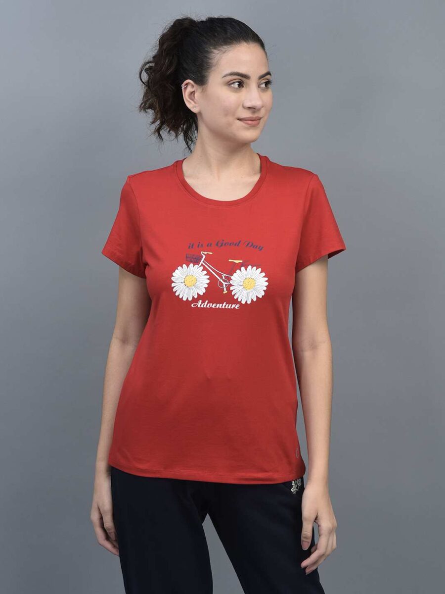 Dollar Women's Printed Stretchable Cotton Round Neck Tshirt