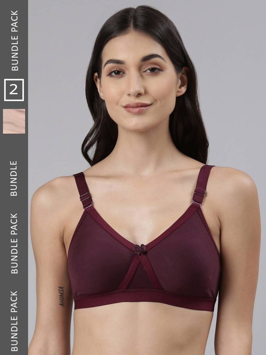 Dollar Missy Pack of 2 Women's Cotton Wire-Free Crossover Support Bra