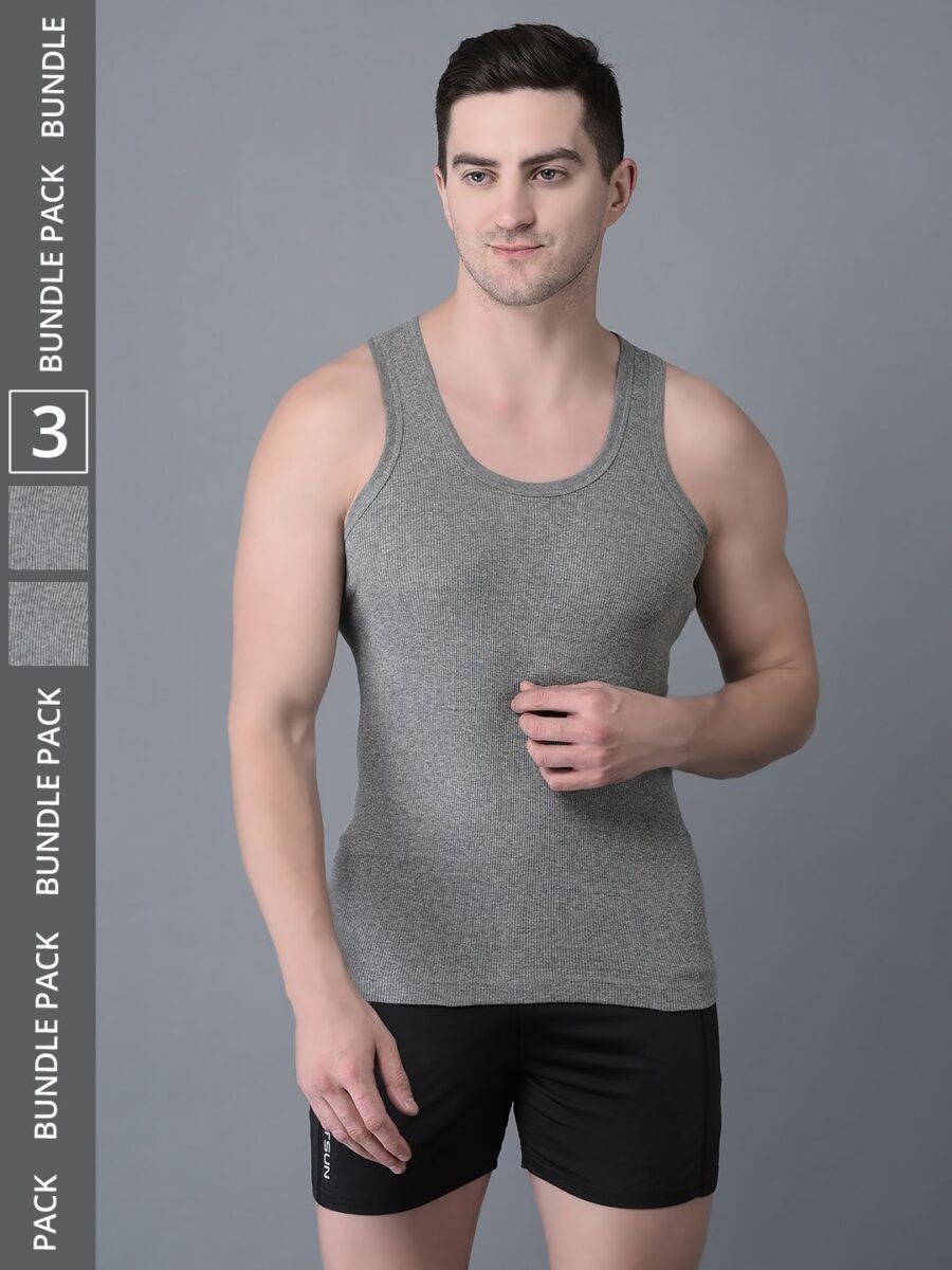 Dollar Bigboss Men's Pack of 3 Solid Combed Cotton Vest