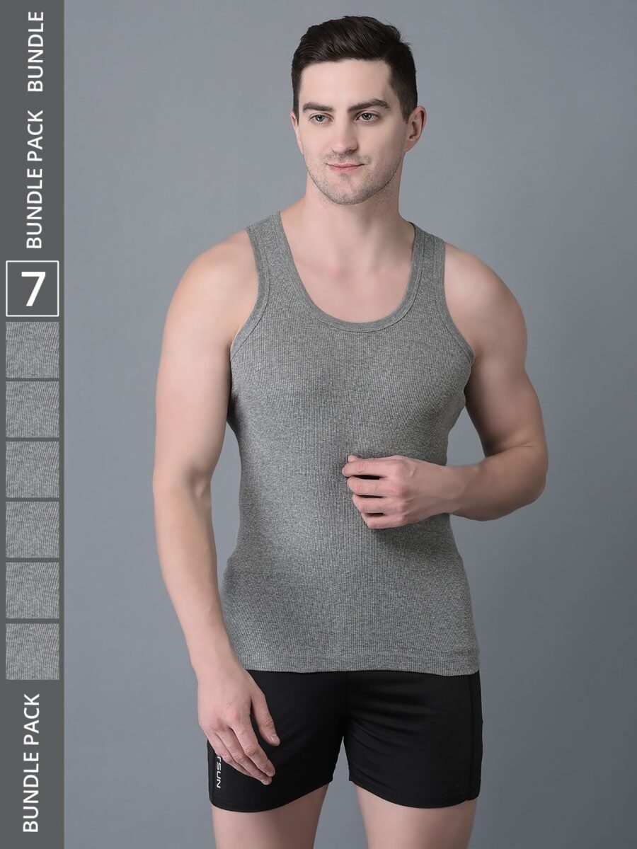 Dollar Bigboss Men's Pack of 7 Solid Combed Cotton Vest