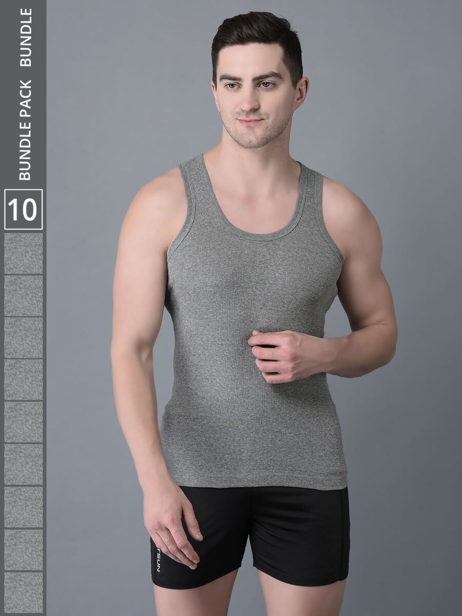 Dollar Bigboss Men's Pack of 10 Solid Combed Cotton Vest