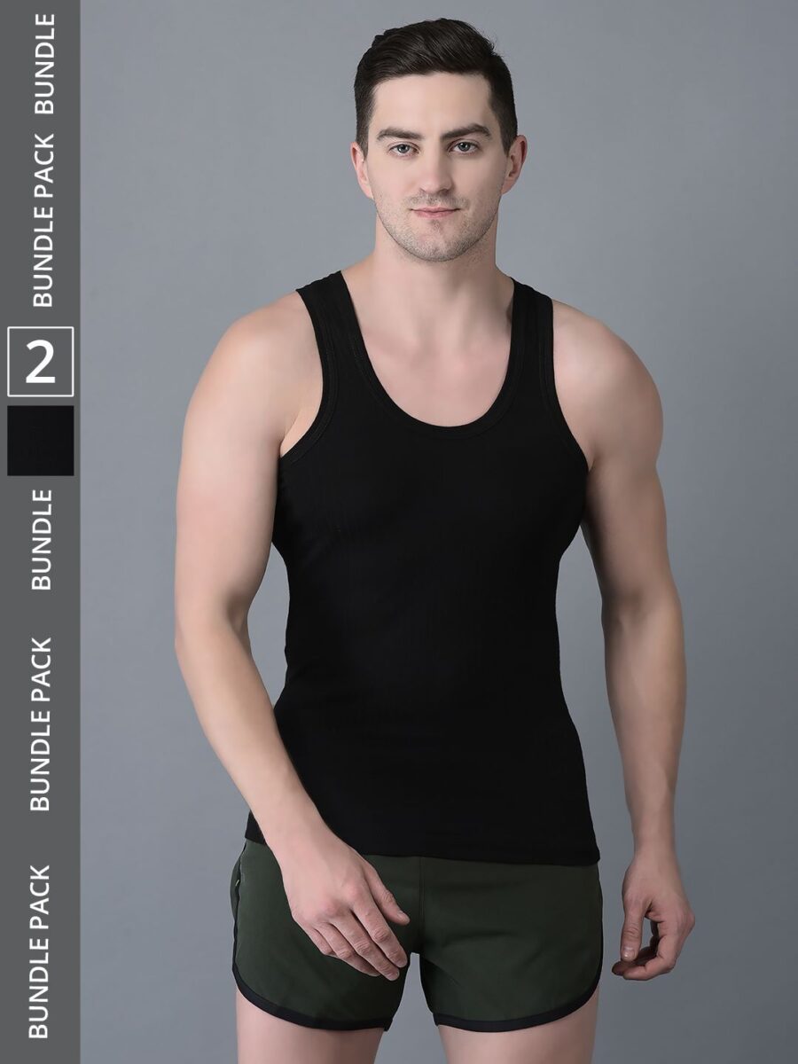 Dollar Bigboss Men's Pack of 2 Solid Combed Cotton Vest