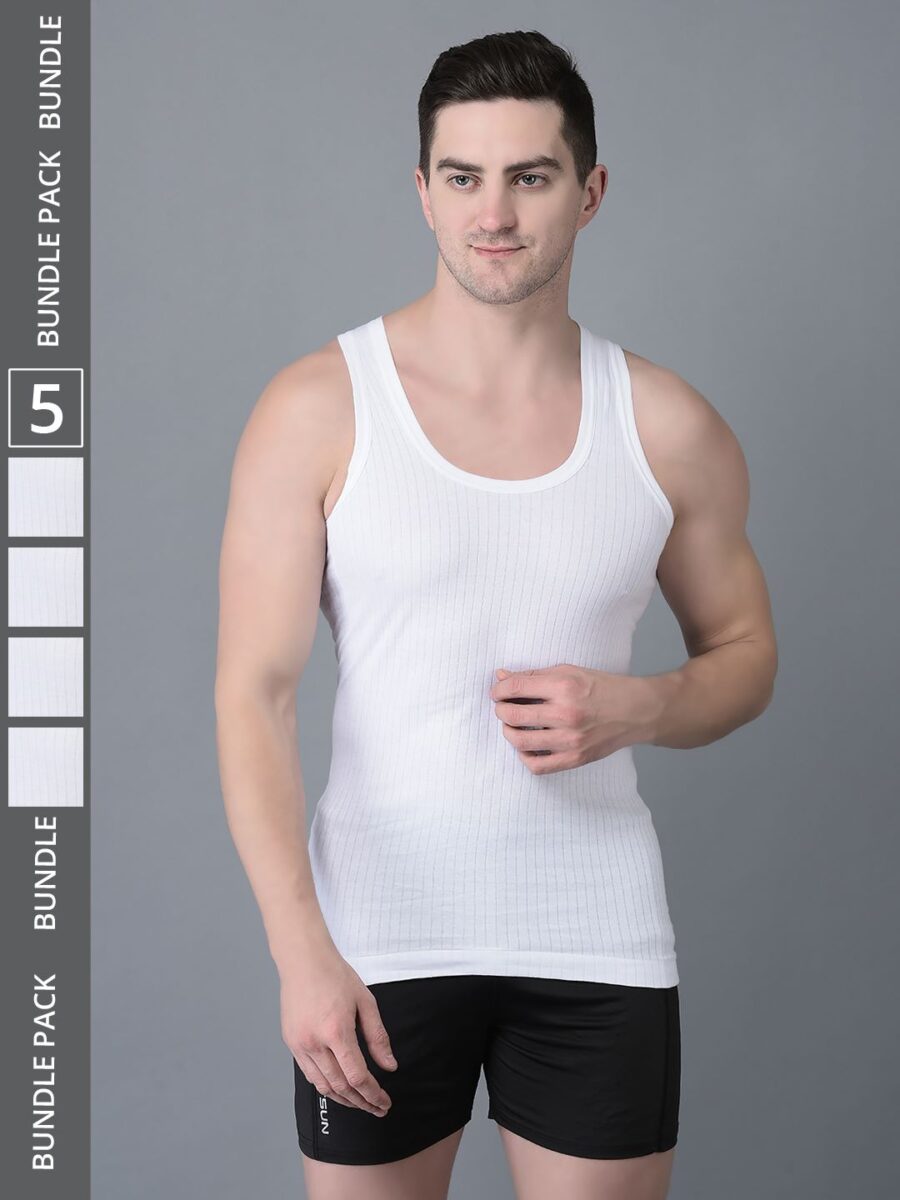 Dollar Bigboss Men's Pack of 5 Solid Combed Cotton Vest