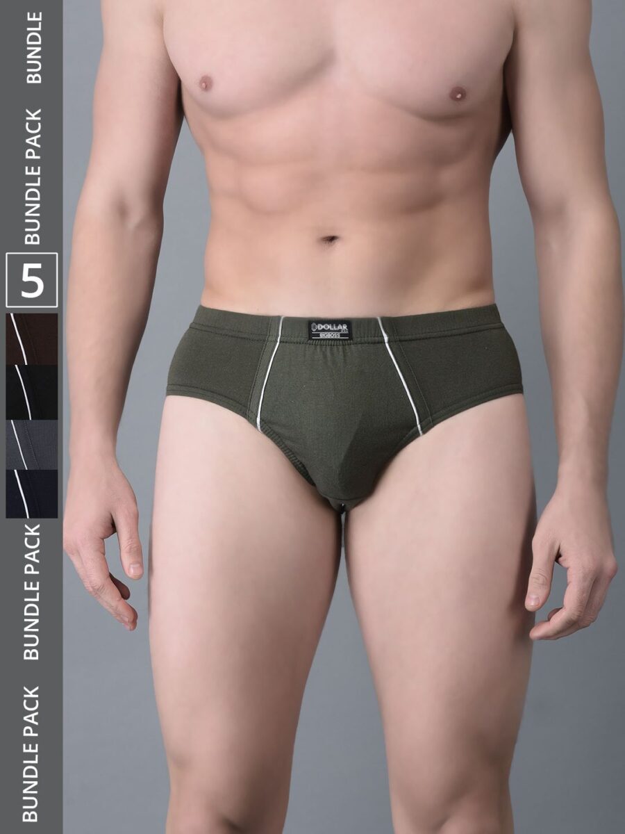 Dollar Bigboss Men's Pack of 5 Combed Cotton Solid Brief With Anti-Microbial Odour Control