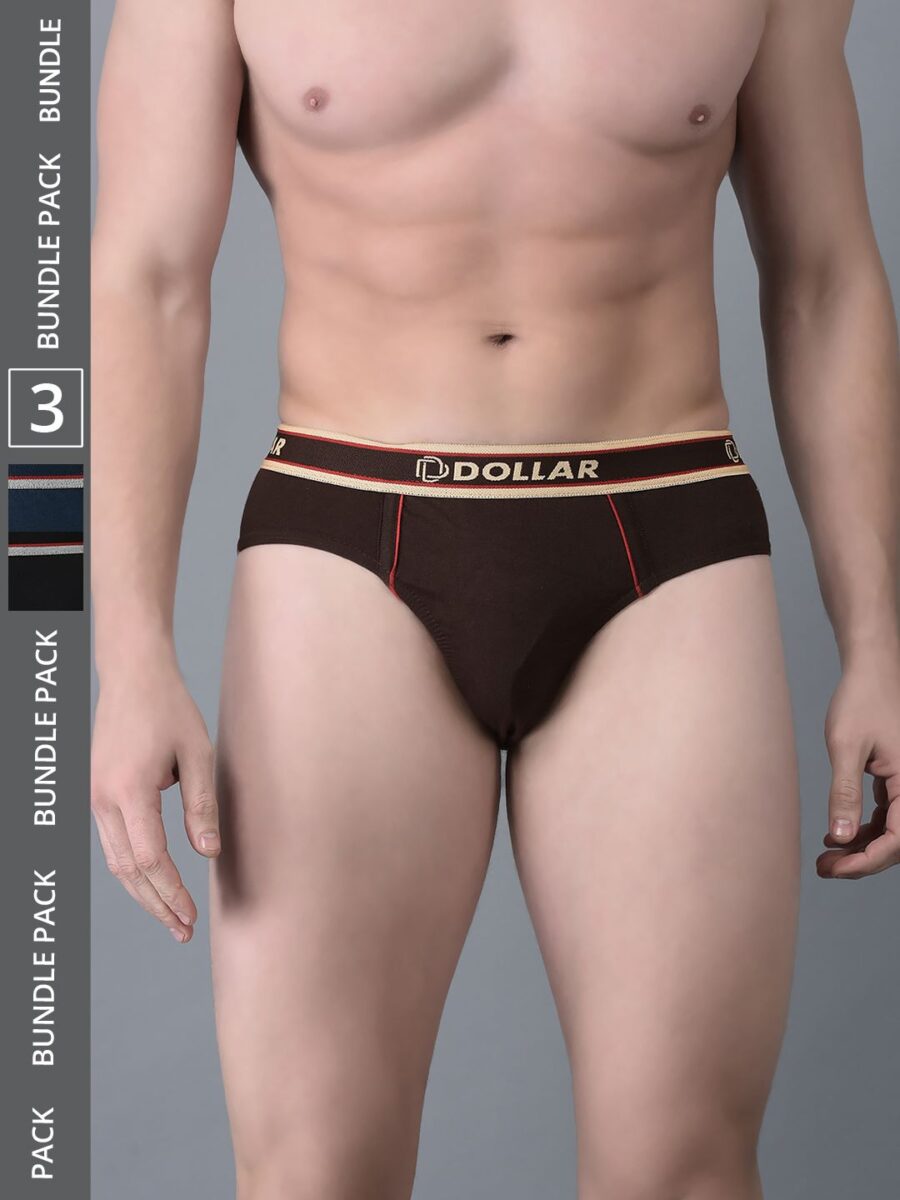 Dollar Bigboss Men's Pack of 3 Combed Cotton Solid Brief With Anti-Microbial Odour Control