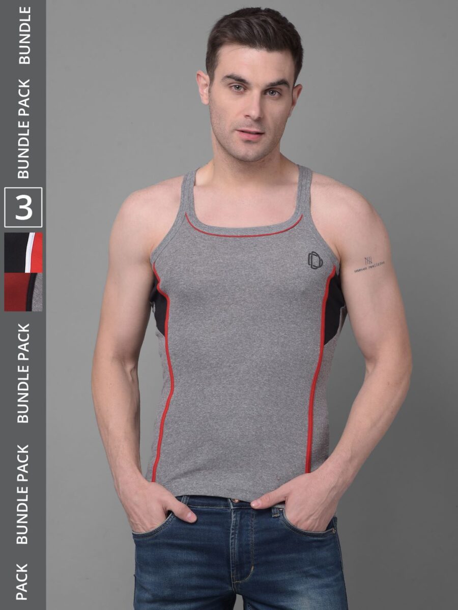 Dollar Bigboss Men's Pack of 3 Solid Combed Cotton Racerback Styled Gym Vest