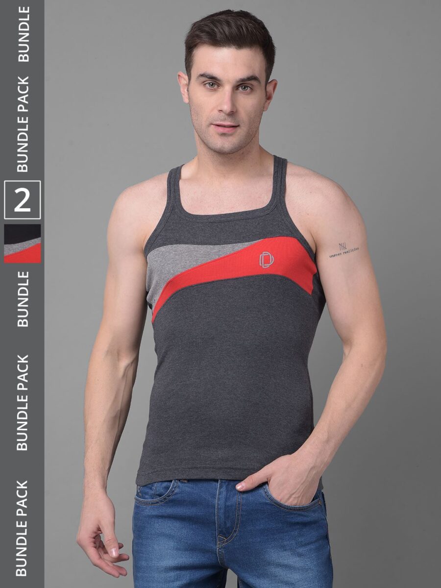 Dollar Bigboss Men's Pack of 2 Solid Combed Cotton Racerback Styled Gym Vest