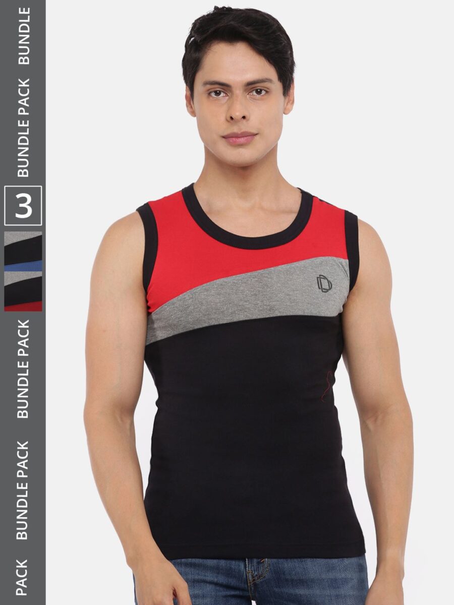 Dollar Bigboss Men's Pack of 3 Solid Combed Cotton Racerback Styled Gym Vest