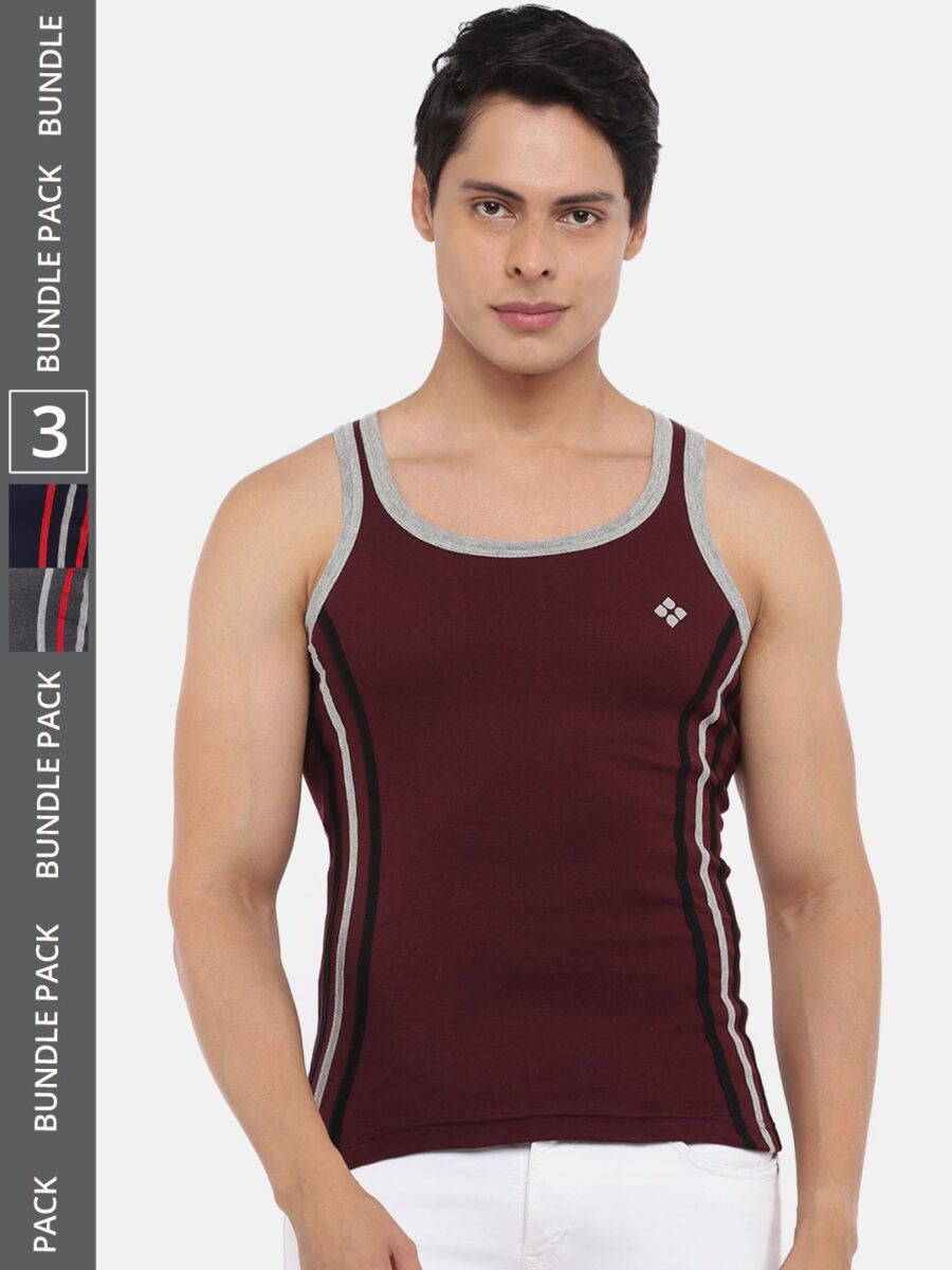 Dollar Bigboss Men's Pack of 3 Solid Combed Cotton Racerback Styled Gym Vest