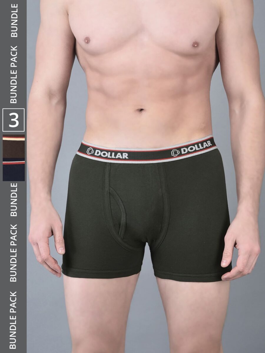 Dollar Bigboss Men's Pack of 3 Solid Combed Cotton Classy Trunk With Fly Front Access