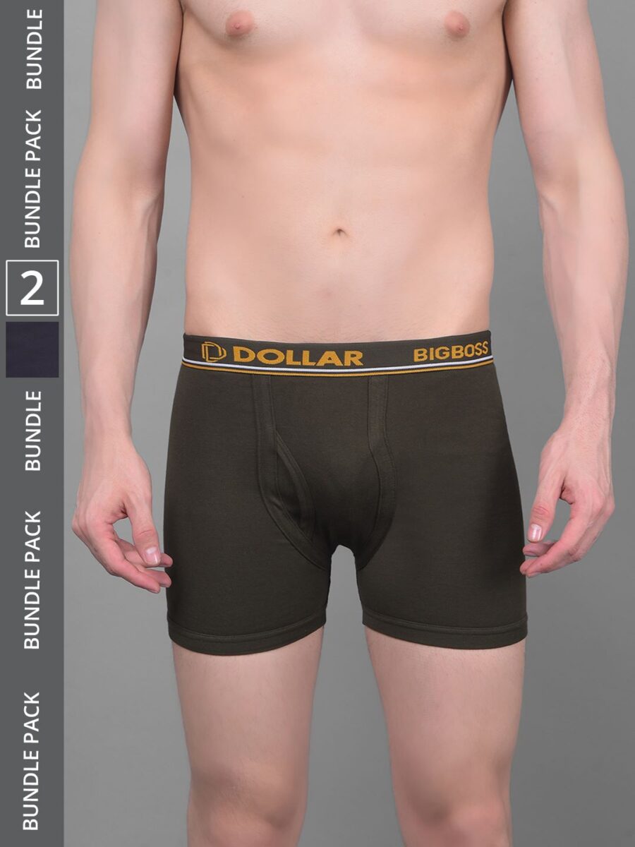 Dollar Bigboss Men's Pack of 2 Solid Combed Cotton Knitted Trunk With Contoured Pouch