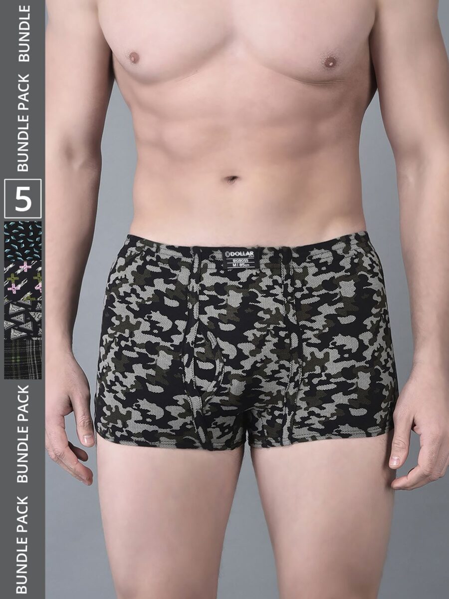 Dollar Bigboss Men's Pack of 5 Soft Combed Cotton Printed Trunk