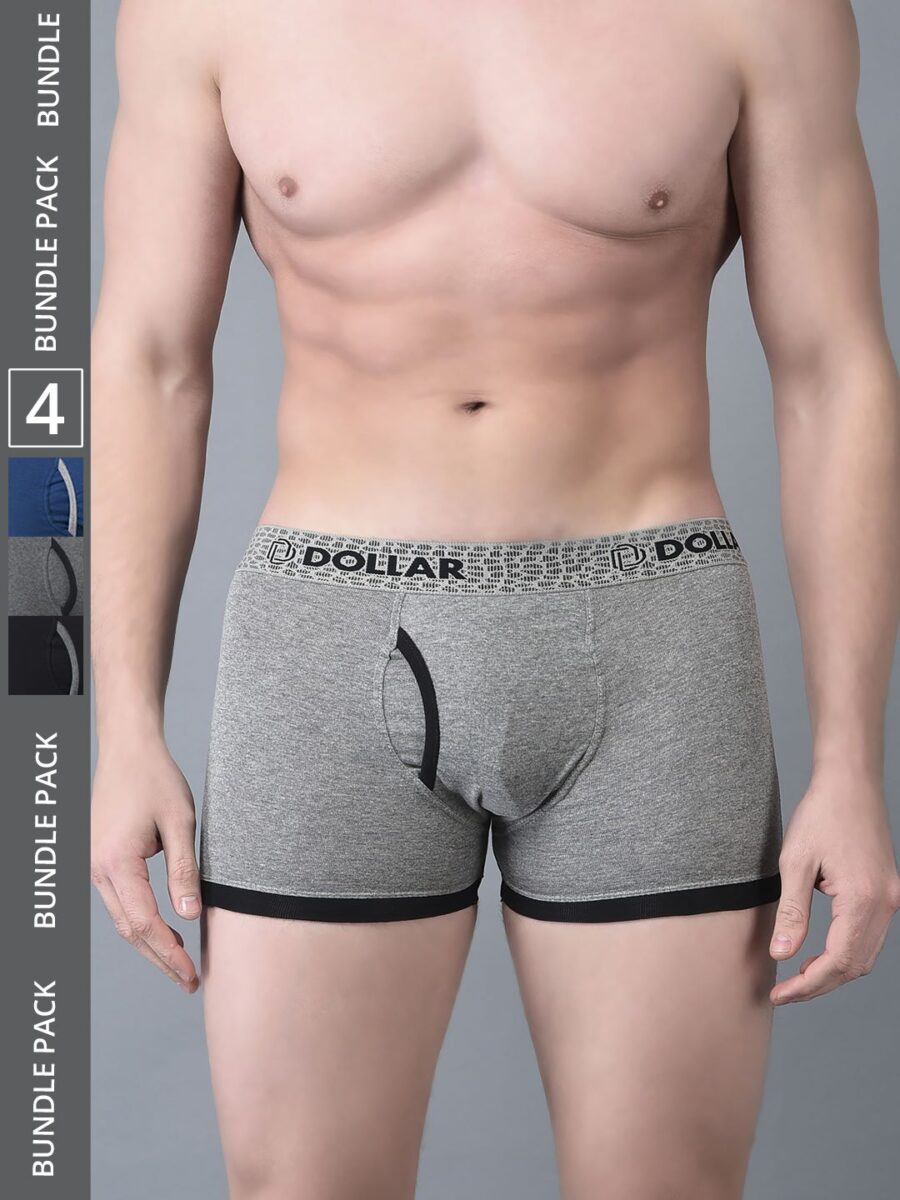 Dollar Bigboss Men's Pack of 4 Solid Combed Cotton Trunk With Contoured Pouch Support