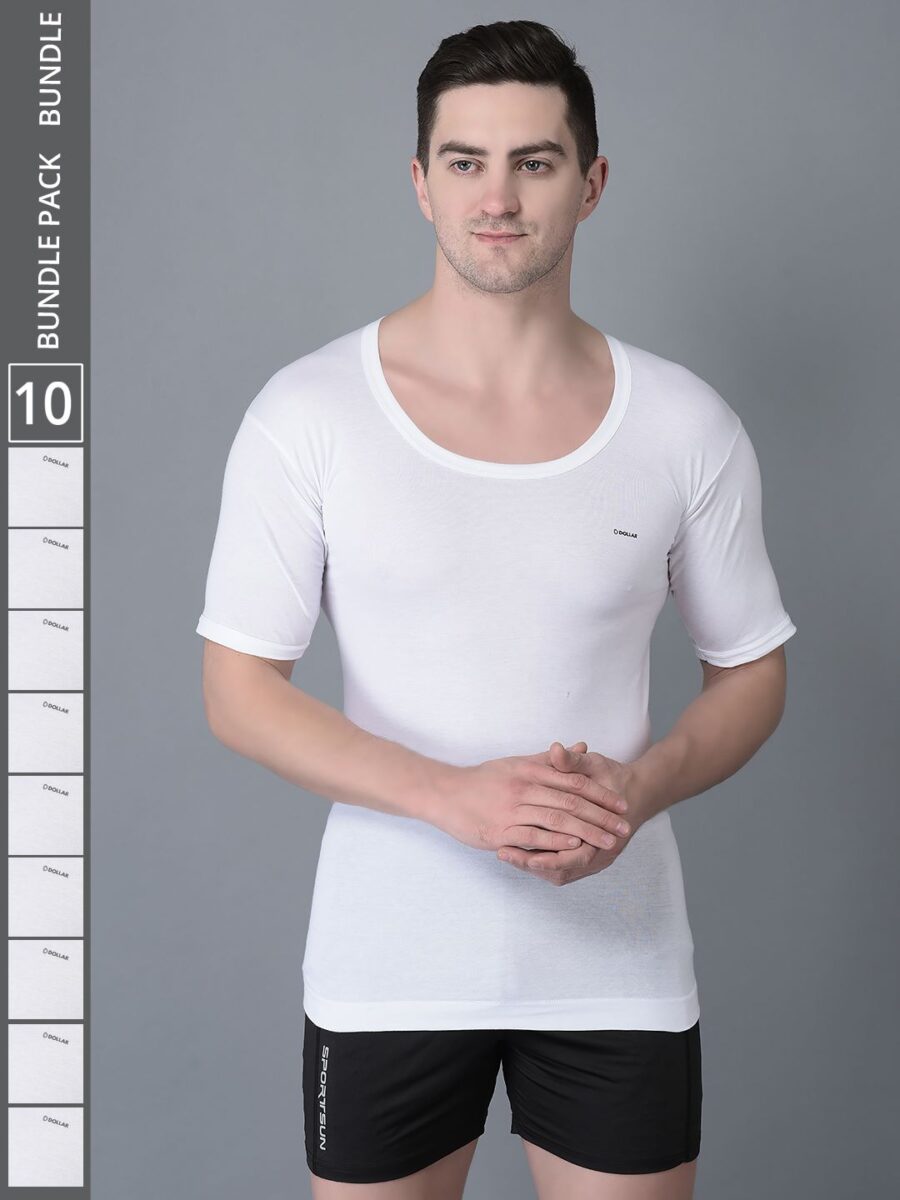 Dollar Bigboss Men's Pack of 10 Solid Combed Cotton Shrinkless Vest