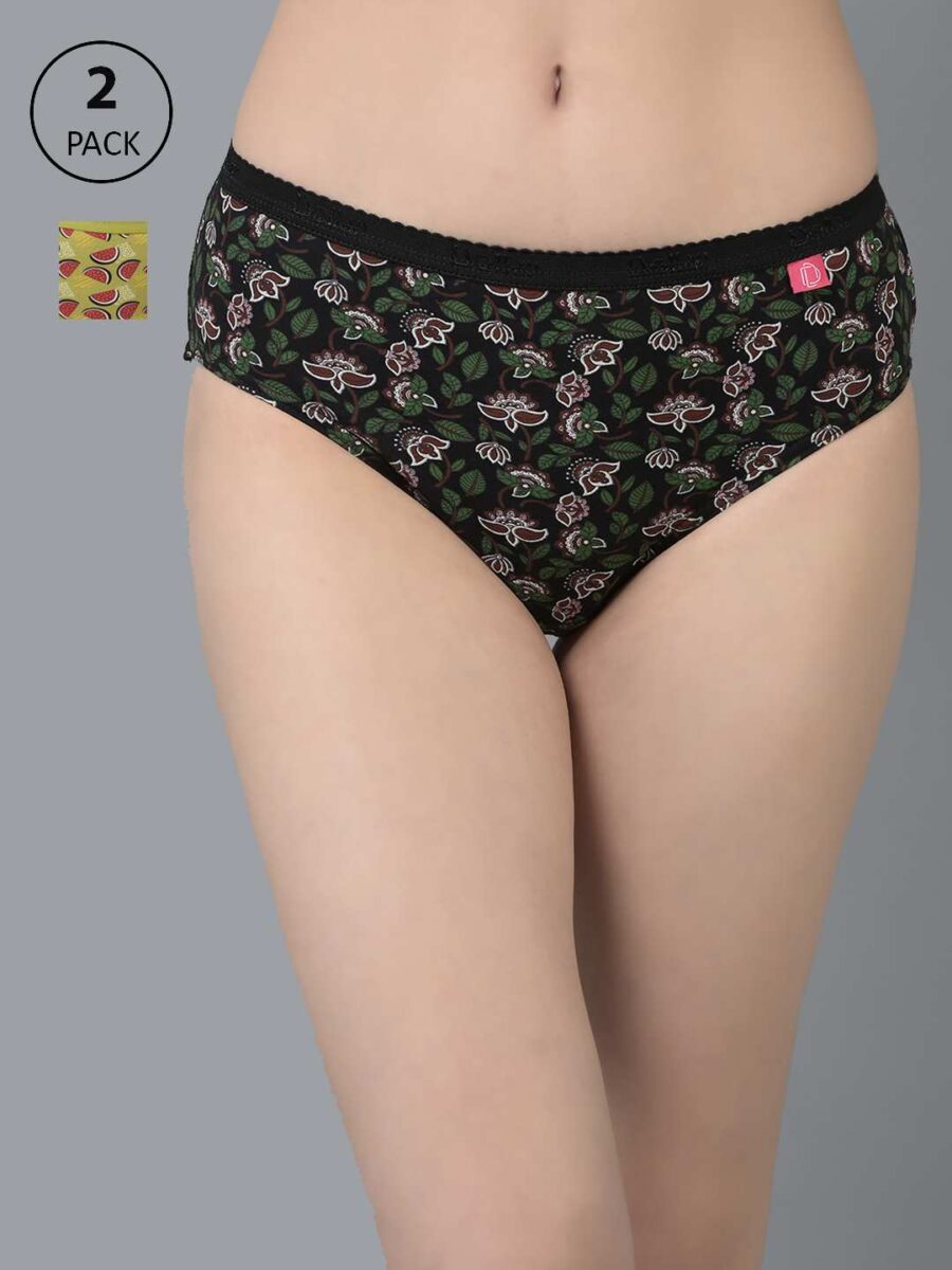 Dollar Missy Pack of 2 Women's Combed Cotton Deep Printed Outer Elasticated Hipster Panty
