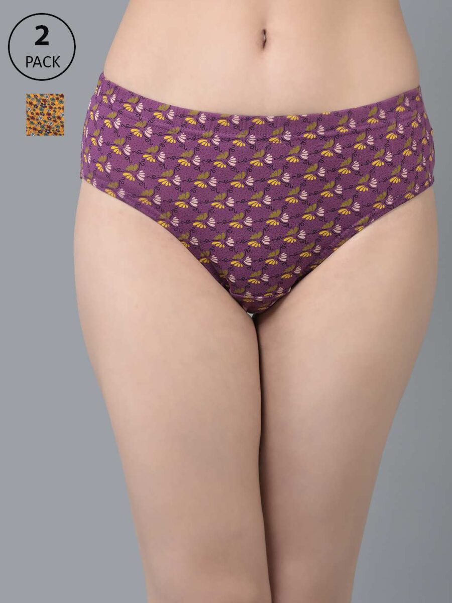 Dollar Missy Pack of 2 Women's Combed Cotton Deep Printed Inner Elasticated Hipster Panty