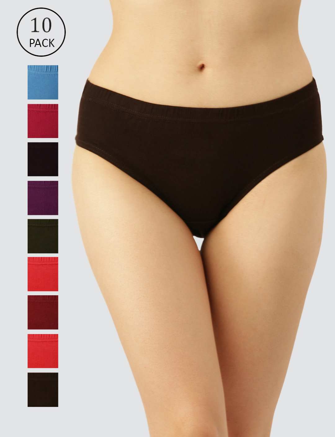 Dollar Missy Pack of 10 Women s Combed Cotton Solid Inner Elasticated Hipster Panty