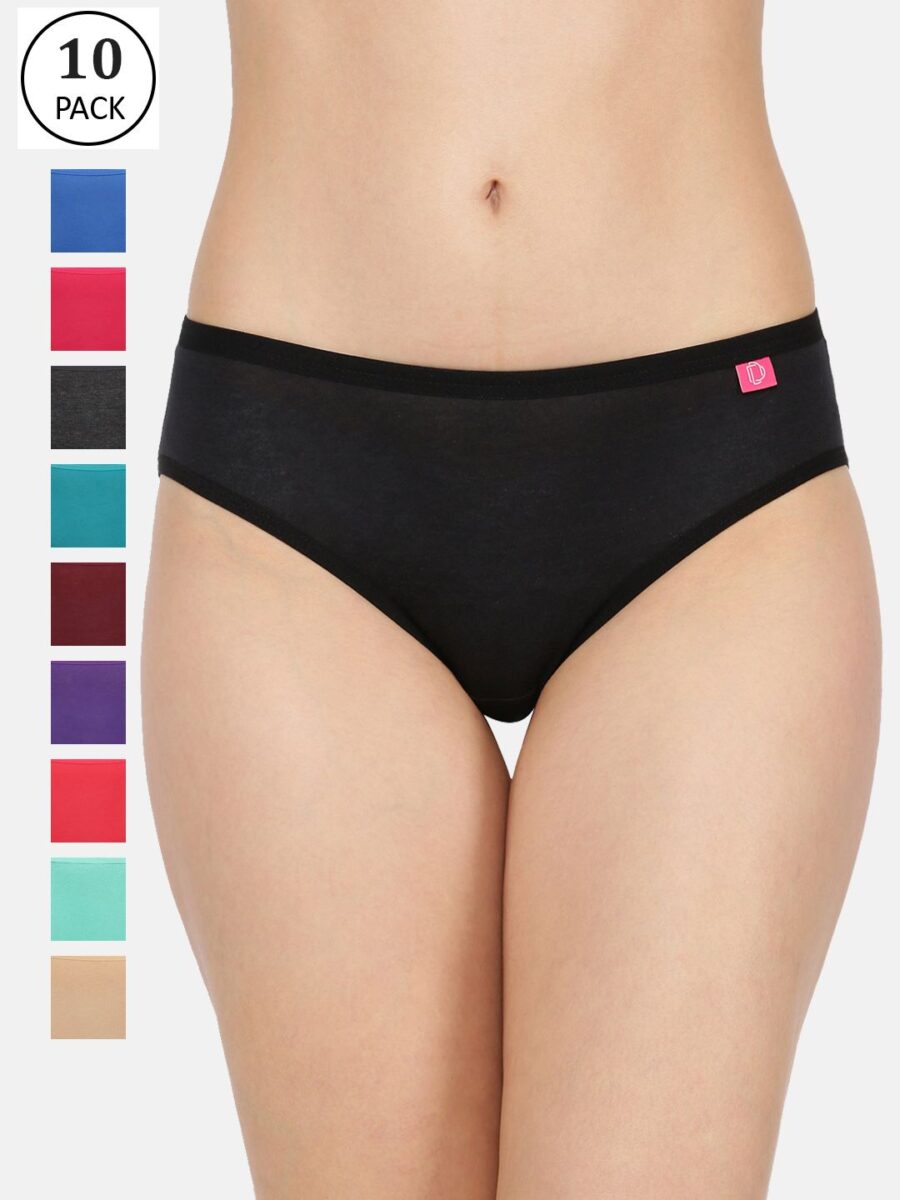 Dollar Missy Pack of 10 Women's Combed Cotton with Spandex Solid Inner Elasticated Hipster Panty