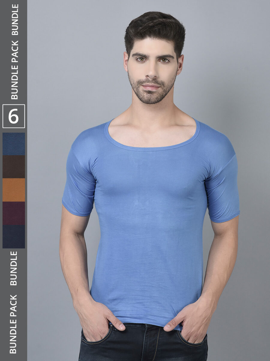 Dollar Lehar Men's Assorted Pack of 6 Combed Cotton Vest