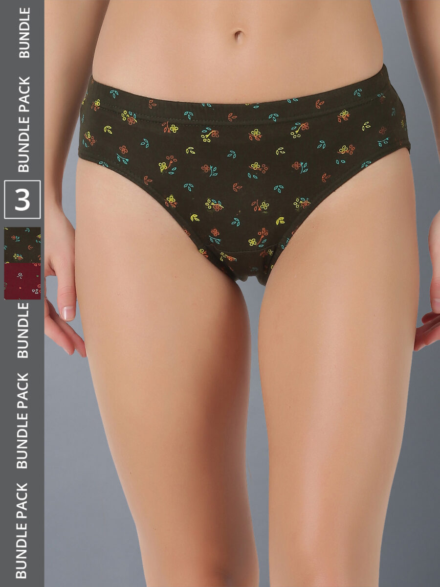 Dollar Lehar Men's Assorted Pack of 3 Combed Cotton Printed Solid Panty