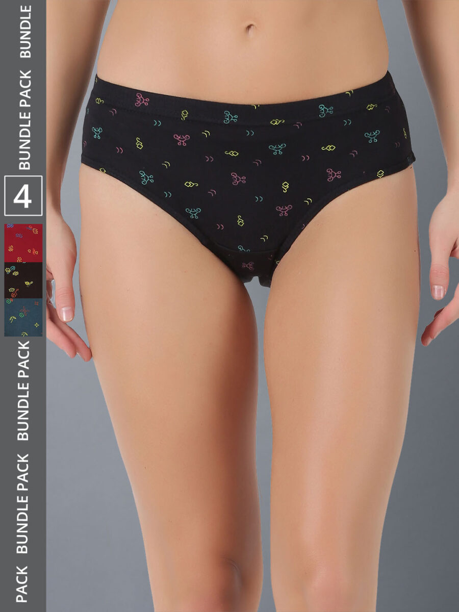 Dollar Lehar Men's Assorted Pack of 4 Combed Cotton Printed Solid Panty