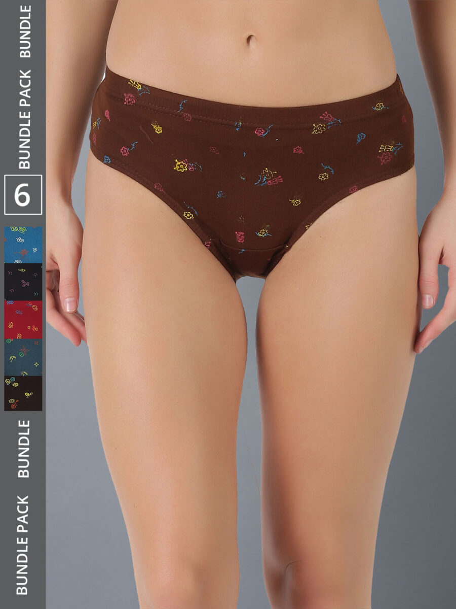 Dollar Lehar Men's Assorted Pack of 6 Combed Cotton Printed Solid Panty