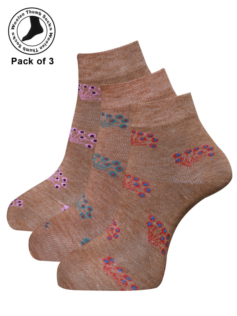 Dollar Woollen Thumb Socks Ankle length For Women's And Girls (Pack of 3)
