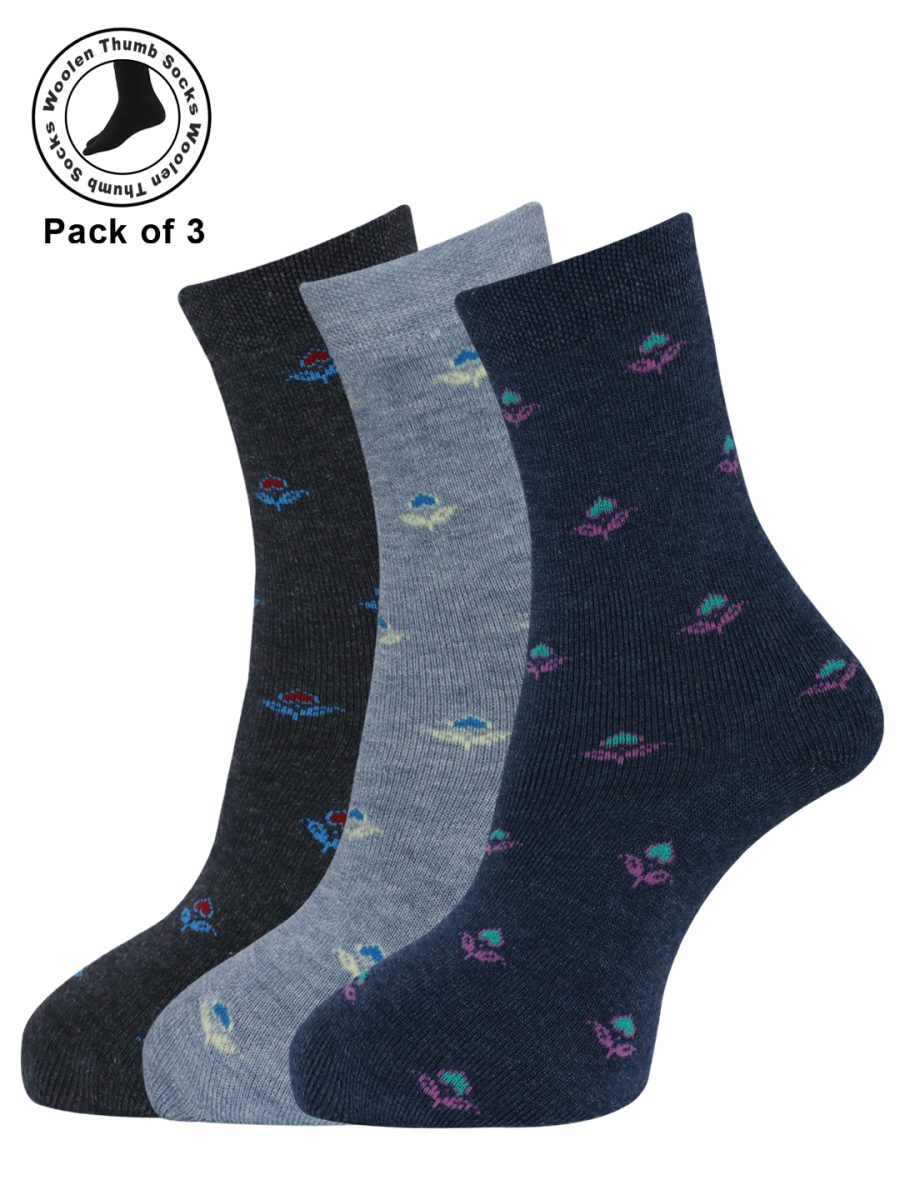 Dollar Woollen Towel Thumb Socks Ankle length For Women's And Girls (Pack of 3)