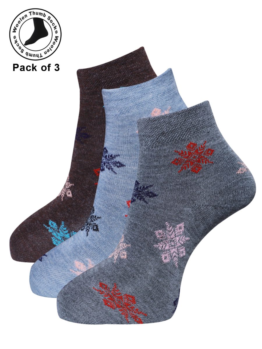 Dollar Woollen Thumb Socks Ankle length For Women's And Girls (Pack of 3)
