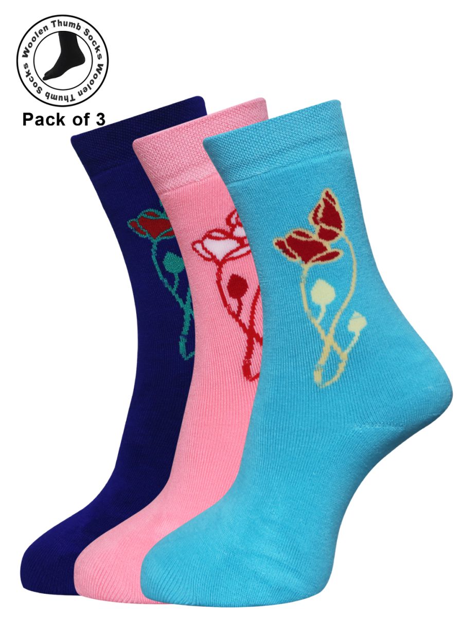 Dollar Woollen Towel Thumb Socks Ankle length For Women's And Girls (Pack of 3)